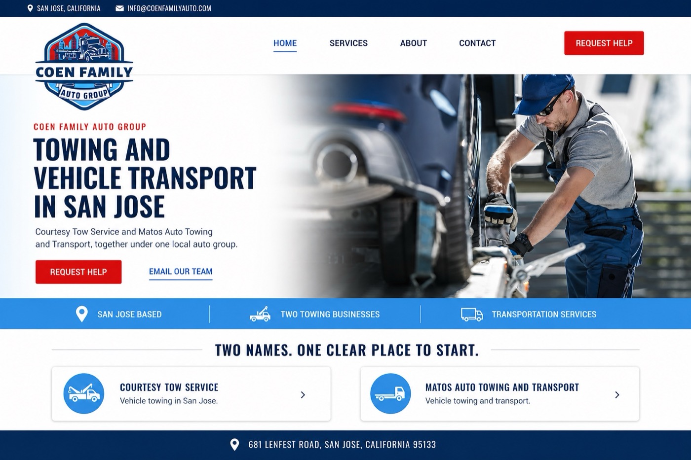 Large preview of the Coen Family Auto website concept