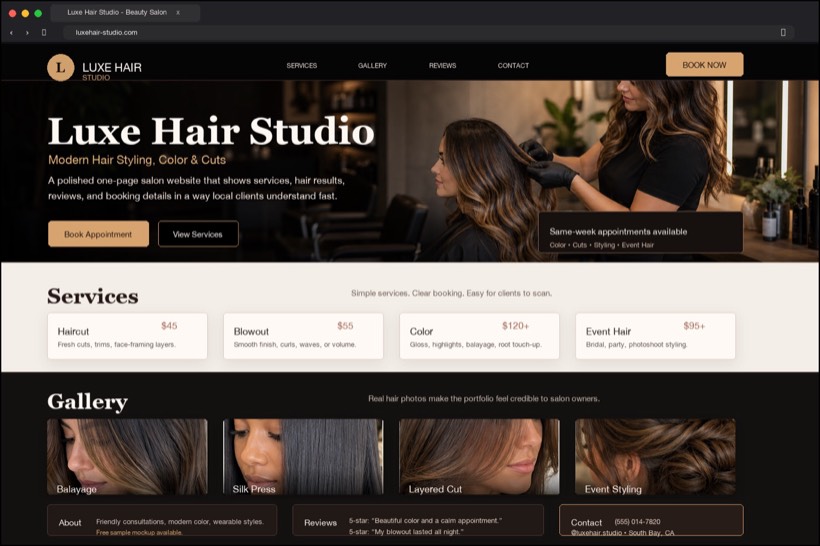 Salon website concept by SolvSite